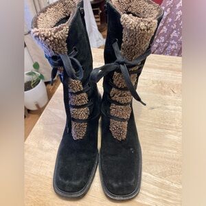 Black Suede Fur Lined Boots Size 7.5
